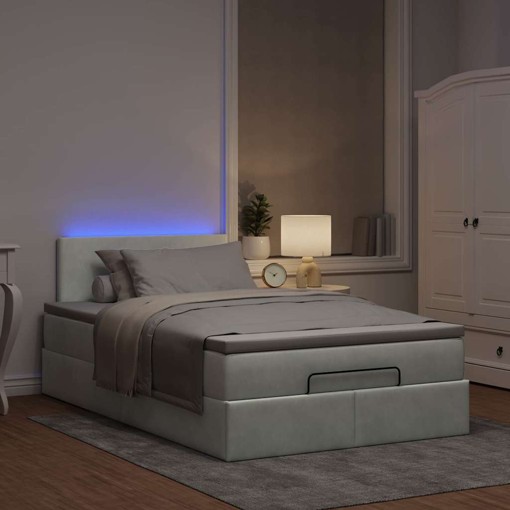 Thumbnail - vidaXL Ottomane Bett mit Matratze & LEDs Hellgrau 120x190 cm Samt