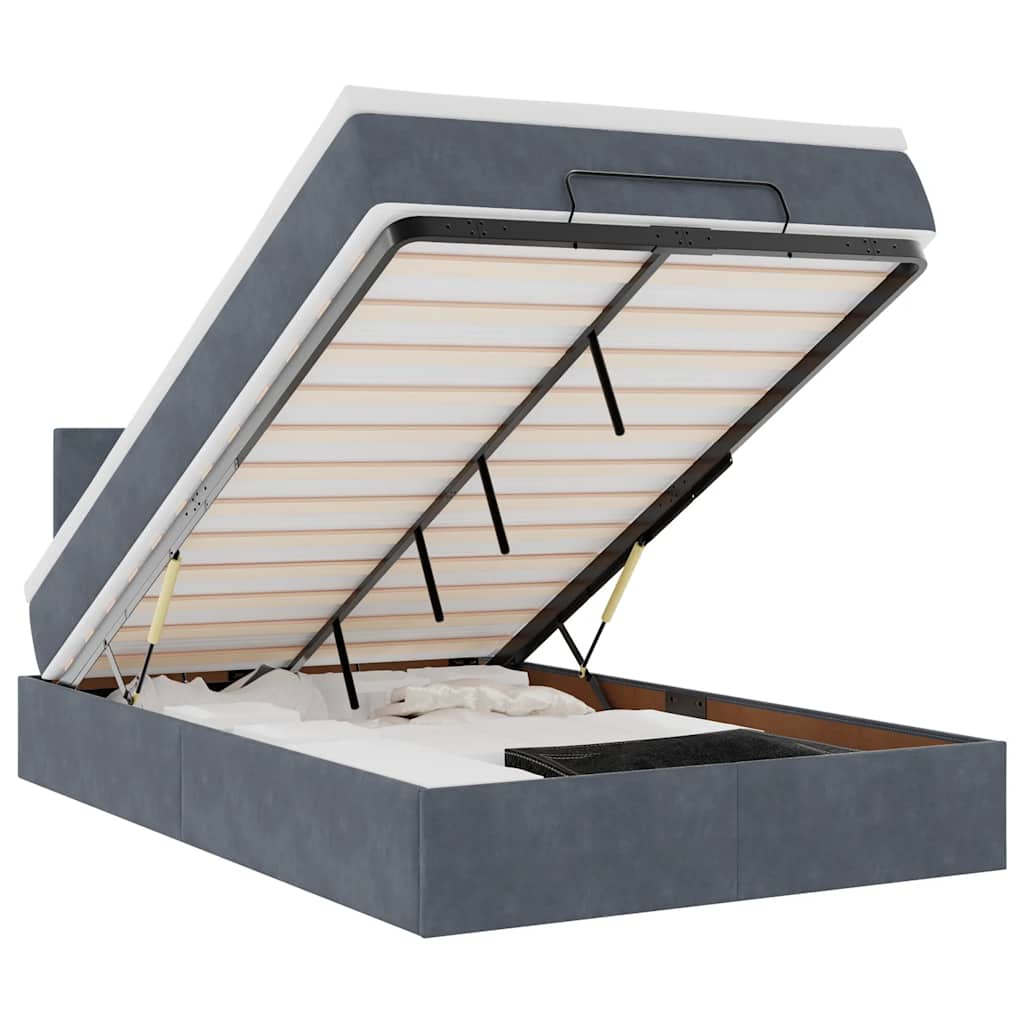 vidaXL Bed poef met matras en LED's 120x190 cm fluweel donkergrijs grijs, foto 3