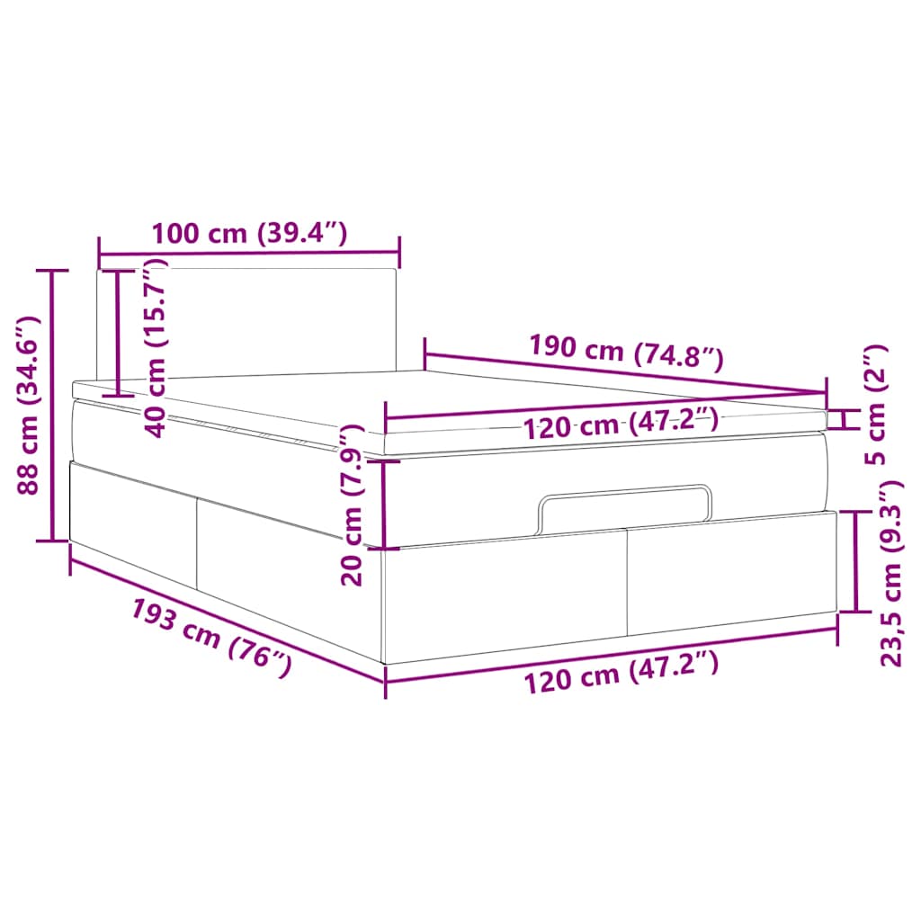 Osmanská postel s matrací & LED tmavě šedá 120x190cm samet - obrázek 17