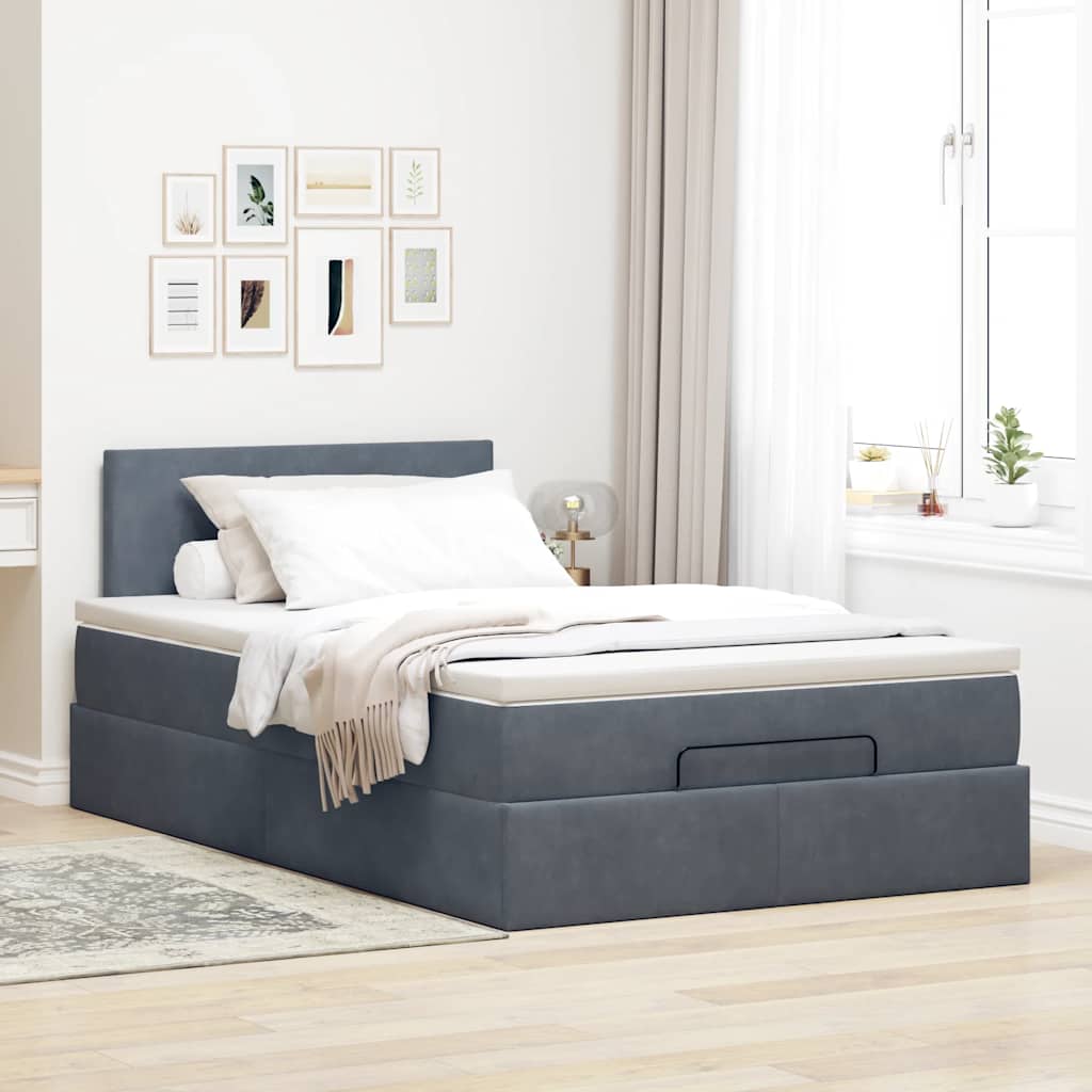 vidaXL Bed poef met matras en LED's 120x190 cm fluweel donkergrijs grijs, foto 4