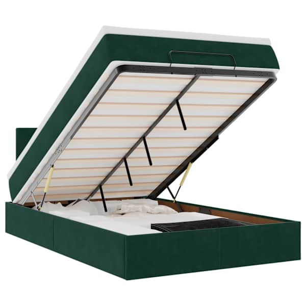 vidaXL Ottomani voodi madratsi ja LED, tumeroheline, 120x190cm, samet