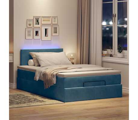 vidaXL Lit ottoman avec matelas et LED bleu fonc&eacute; 90x200cm velours