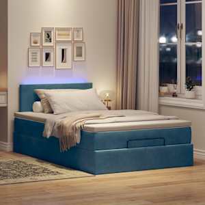 vidaXL Lit ottoman avec matelas et LED bleu fonc&eacute; 90x200cm velours