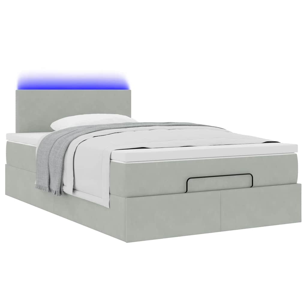 vidaXL Ottoman bed met matras en LED's 120x200 cm fluweel lichtgrijs grijs, foto 4