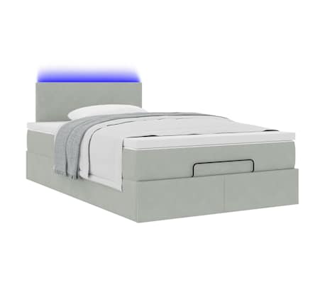 vidaXL Ottoman bed met matras en LED's 120x200 cm fluweel lichtgrijs