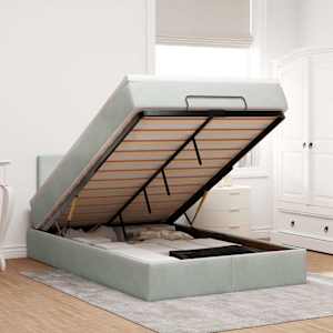 Otomanski posteljni okvir z vzmetnico siv 120x200 cm žamet