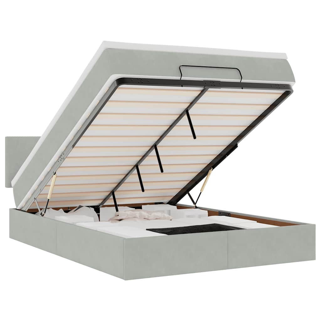 vidaXL Ottoman bed met matras en LED's 140x190cm fluweel lichtgrijs grijs, foto 3