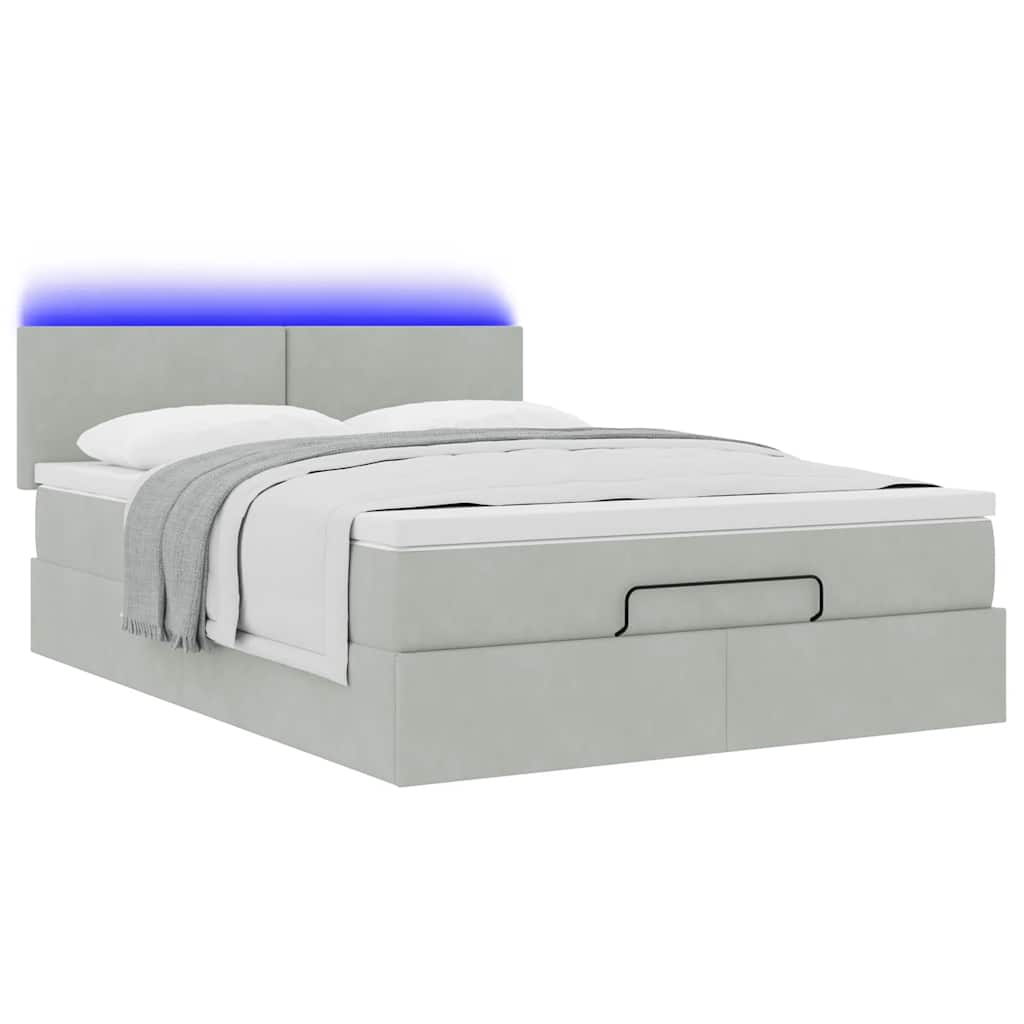 vidaXL Ottoman bed met matras en LED's 140x190cm fluweel lichtgrijs grijs, foto 4