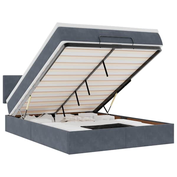vidaXL ottomani voodi madratsiga ja LED, tumehall, 140x190cm, samet