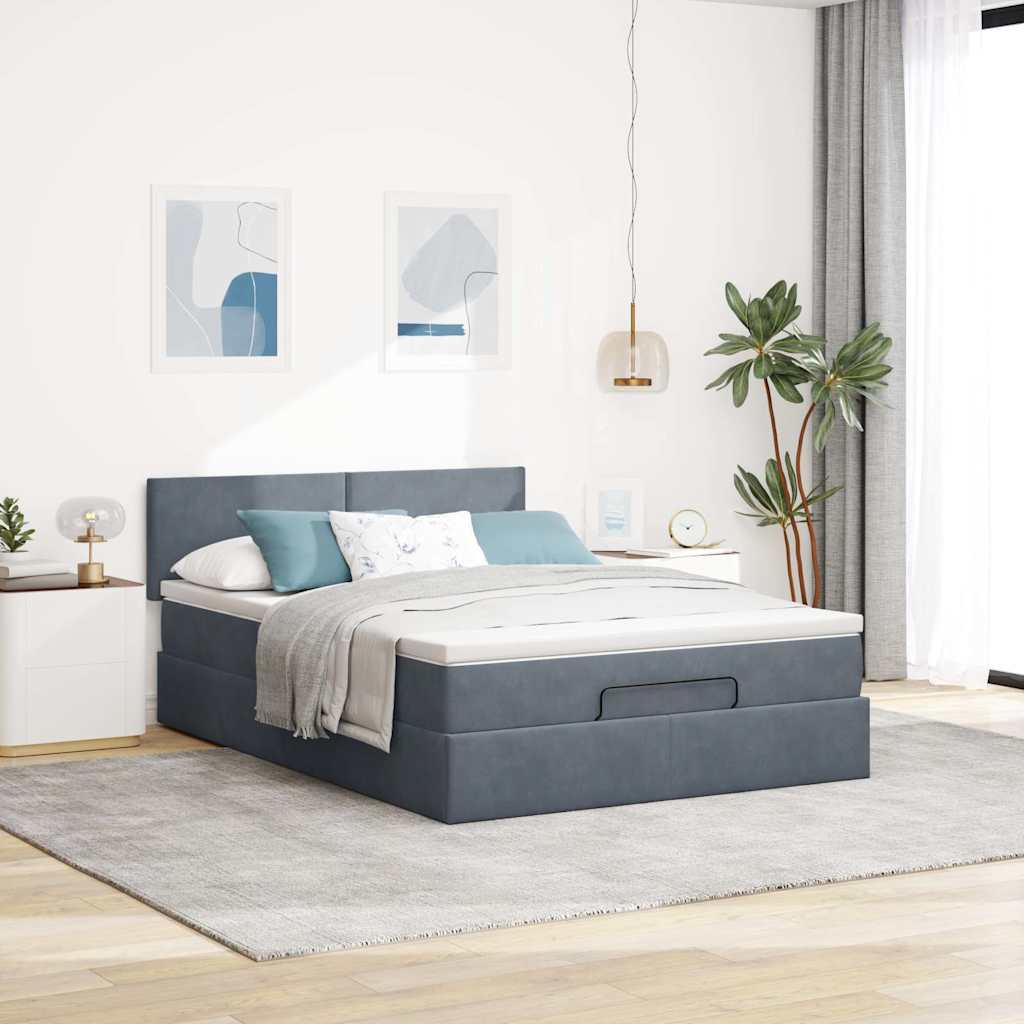 vidaXL Ottoman bed met matras en LED's 140x190cm fluweel donkergrijs grijs, foto 2