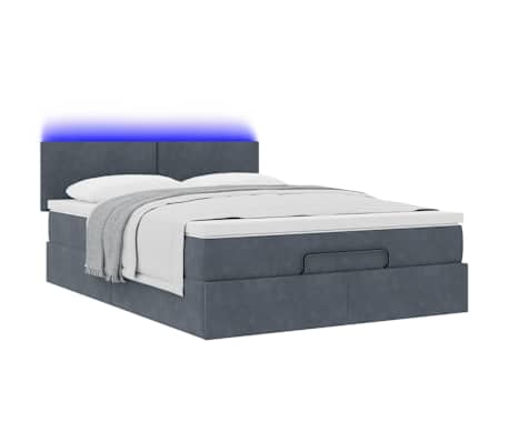 vidaXL Ottoman-Bett mit Matratze & LEDs Dunkelgrau 140x190 cm Samt