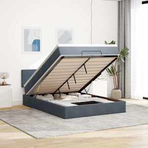 Otomanski posteljni okvir z vzmetnico siv 140x190 cm žamet