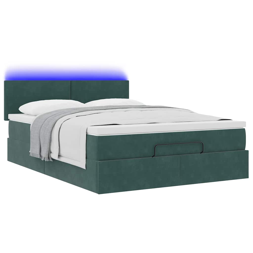 Thumbnail - vidaXL Ottoman-Bett mit Matratze & LEDs Dunkelgrün 140x190 cm Samt