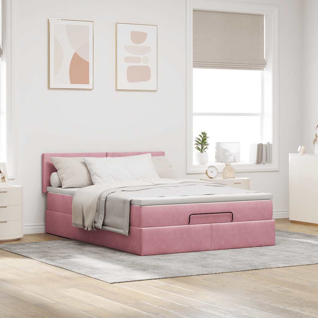 vidaXL Ottoman bed met matras en LED's 140x190cm fluweel roze, foto 2