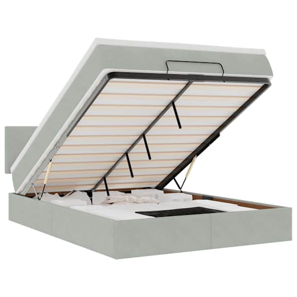 vidaXL ottomani voodi madratsiga ja LED, helehall, 140x200 cm, samet