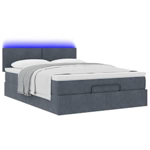 vidaXL Otomanska postelja z vzmetnico&LEDs temno siva 140x200cm žamet