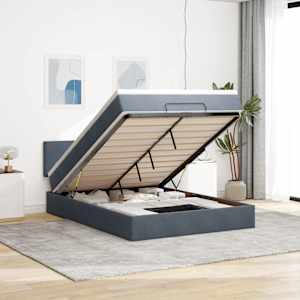 Otomanska postelja z vzmetnico&LEDs temno siva 140x200cm žamet