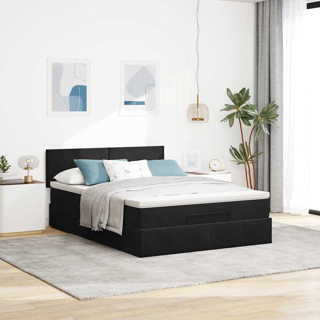 vidaXL Ottoman bed met matras en LED's 140x200cm fluweel zwart, foto 2
