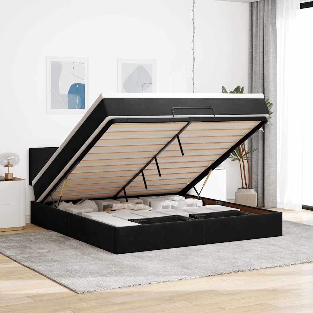 vidaXL Cadru de pat otoman cu saltea, catifea neagră 160x200cm