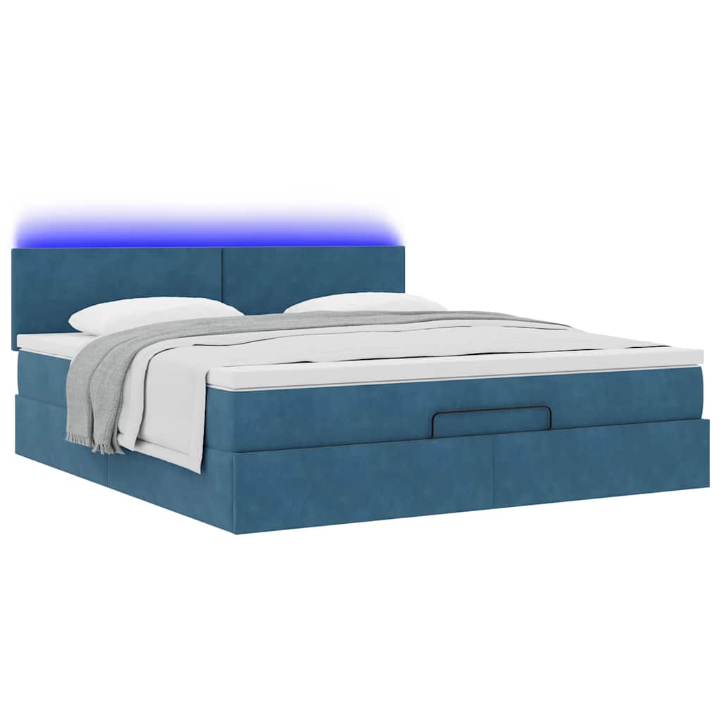 vidaXL Ottoman bed met matras en LED's 160x200cm fluweel donkerblauw afbeelding