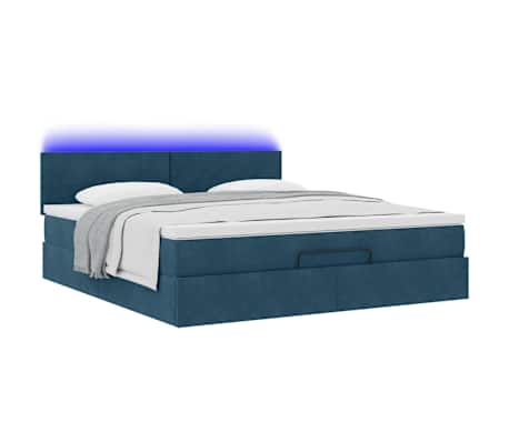 VidaXL Cadre de lit ottoman avec matelas bleu fonc&eacute; 160x200 cm velours
