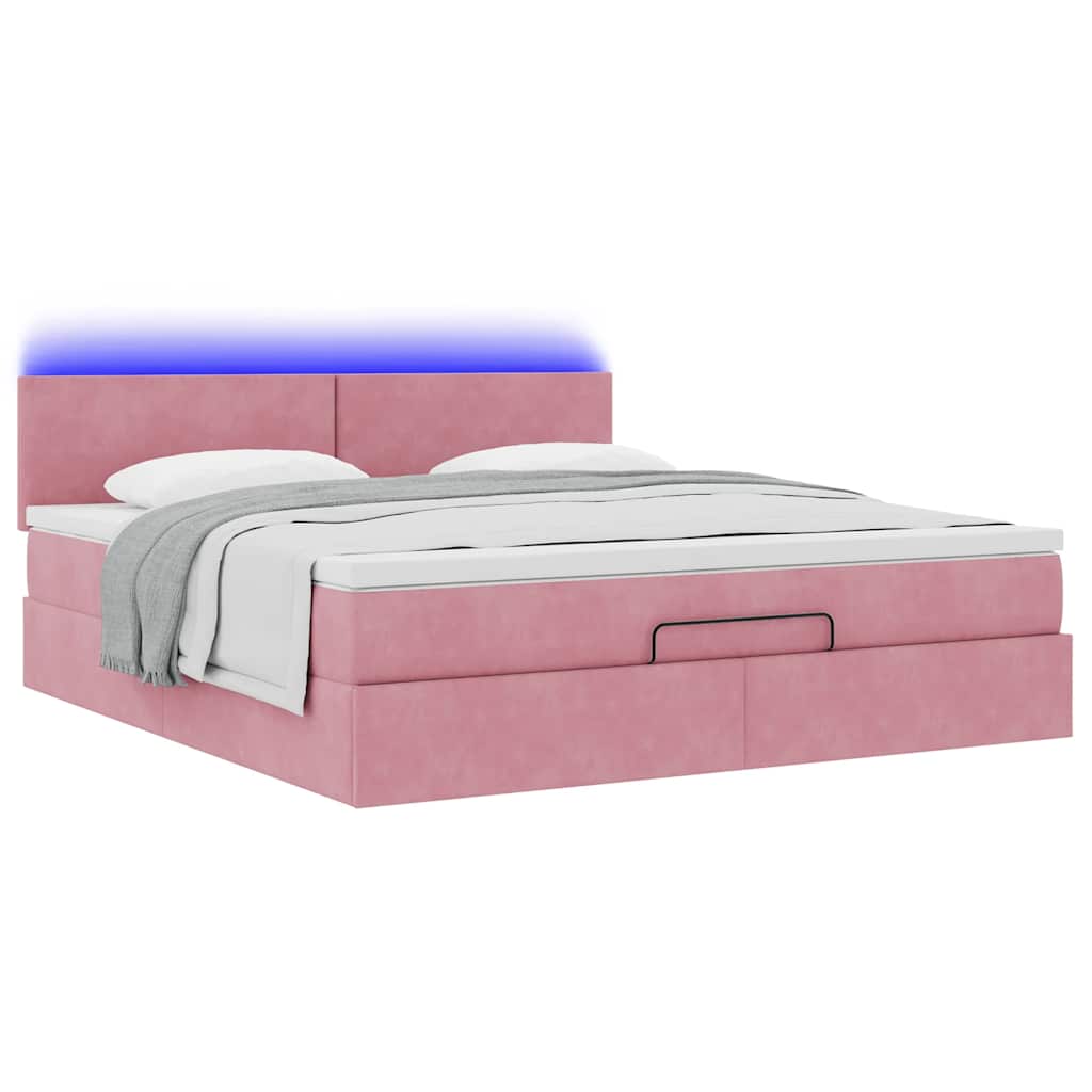 vidaXL Ottoman bed met matras en LED's 160x200cm fluweel roze afbeelding