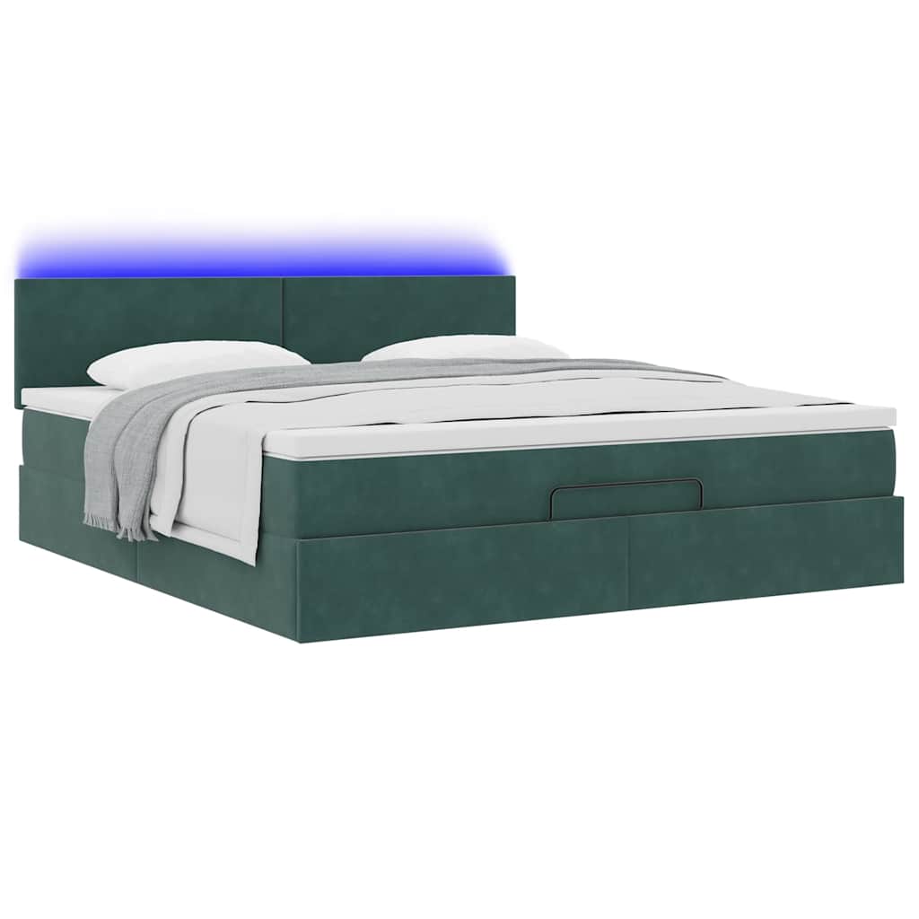 vidaXL Ottoman bed met matras en LED's 180x200 cm fluweel donkergroen afbeelding