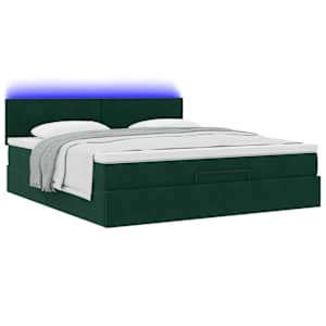 vidaXL Ottoman-Bett mit Matratze & LEDs Dunkelgr&uuml;n 180x200 cm Samt