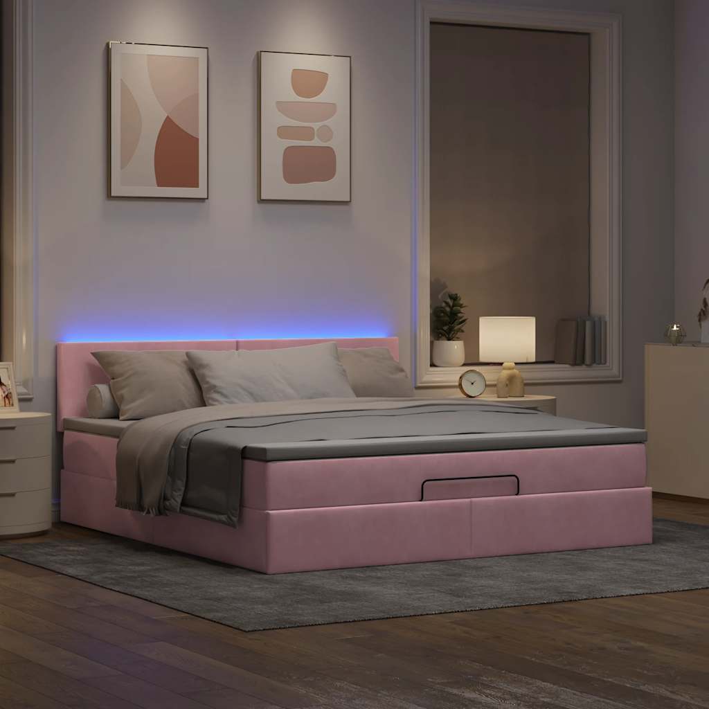 vidaXL Bed poef met matras en LED's 180x200 cm fluweel roze, foto 2