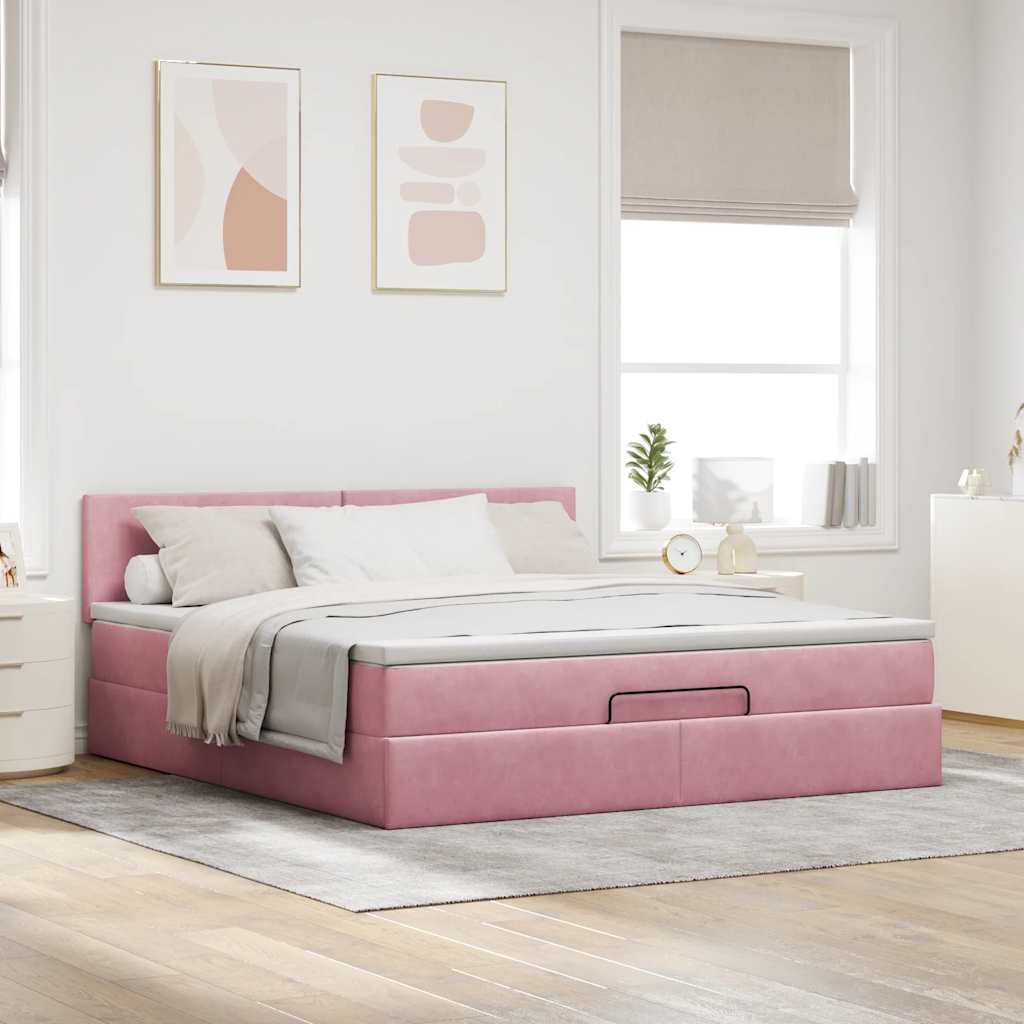 vidaXL Bed poef met matras en LED's 180x200 cm fluweel roze, foto 4