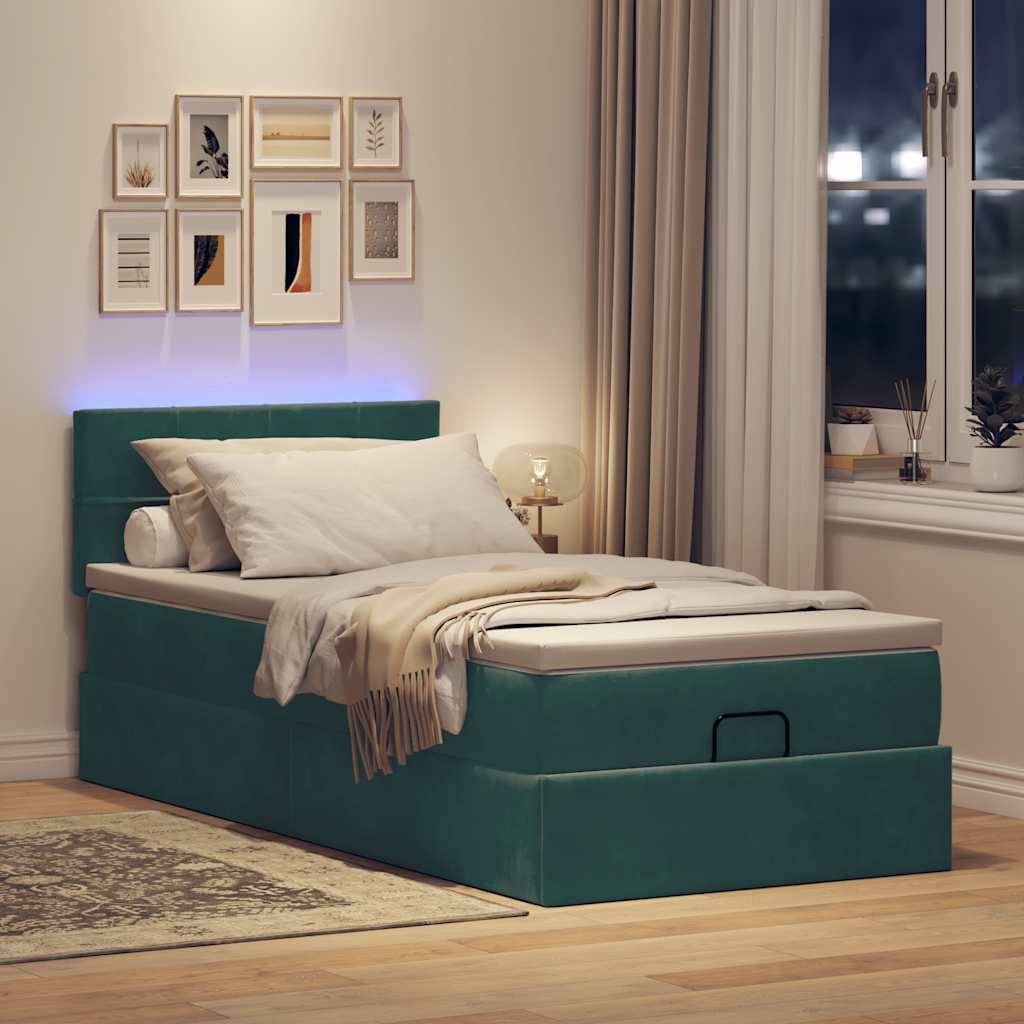 vidaXL Bed poef met matras en LED's 80x200cm fluweel donkergroen afbeelding
