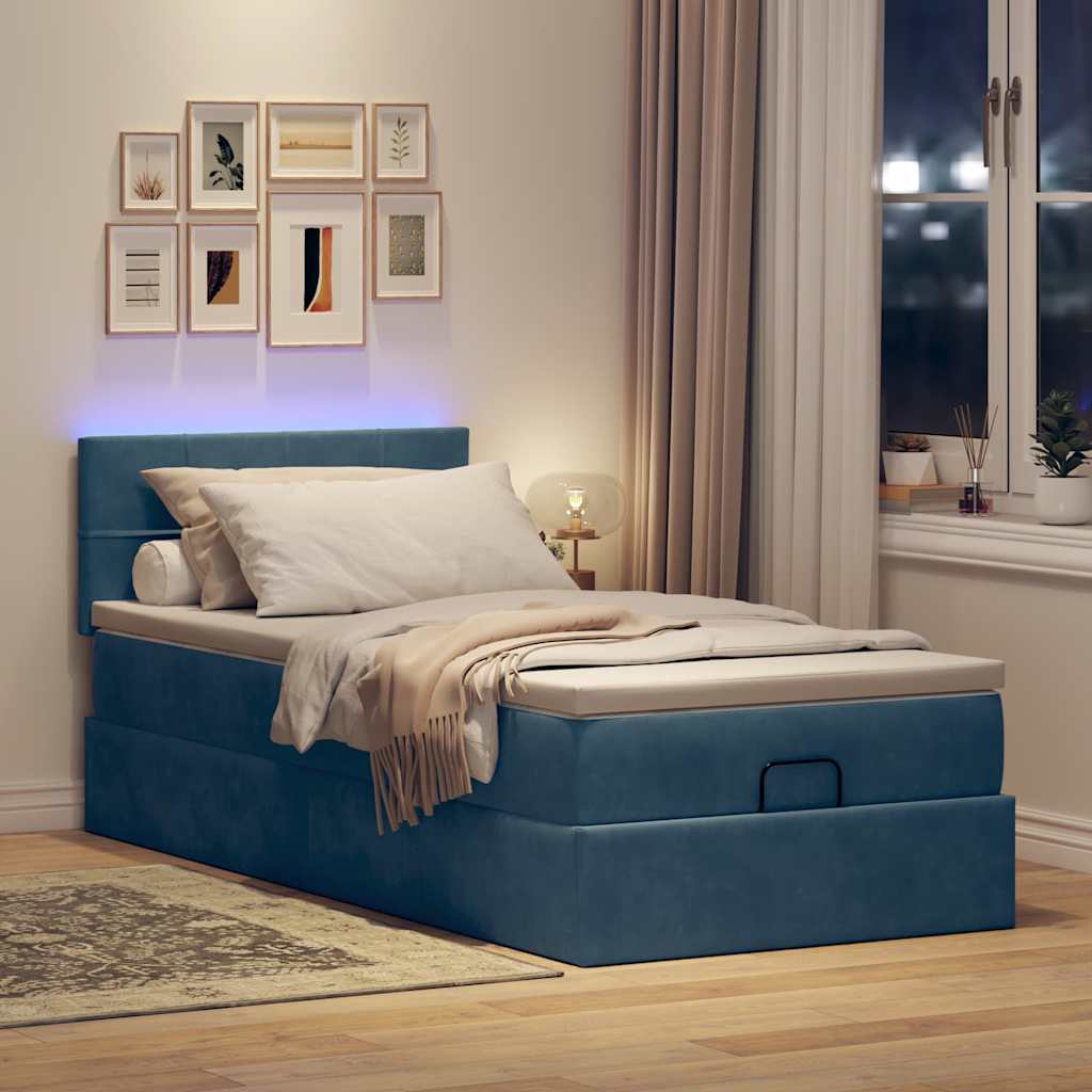 vidaXL Bed poef met matras en LED's 80x200 cm fluweel donkerblauw afbeelding