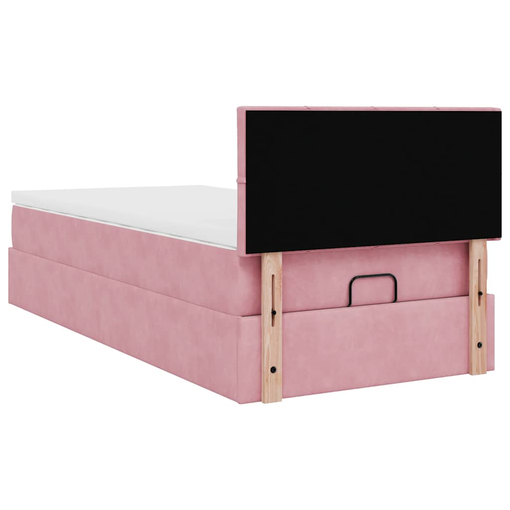 Łóżko Ottoman z materacem i LED, różowy, 80x200cm, aksamit