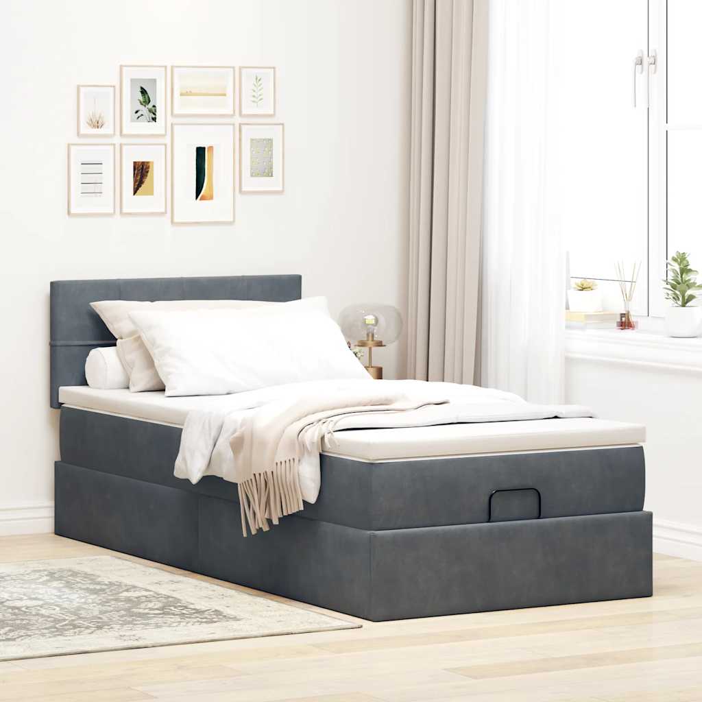 vidaXL Ottoman bed met matras en LED's 90x190cm fluweel donkergrijs grijs, foto 2