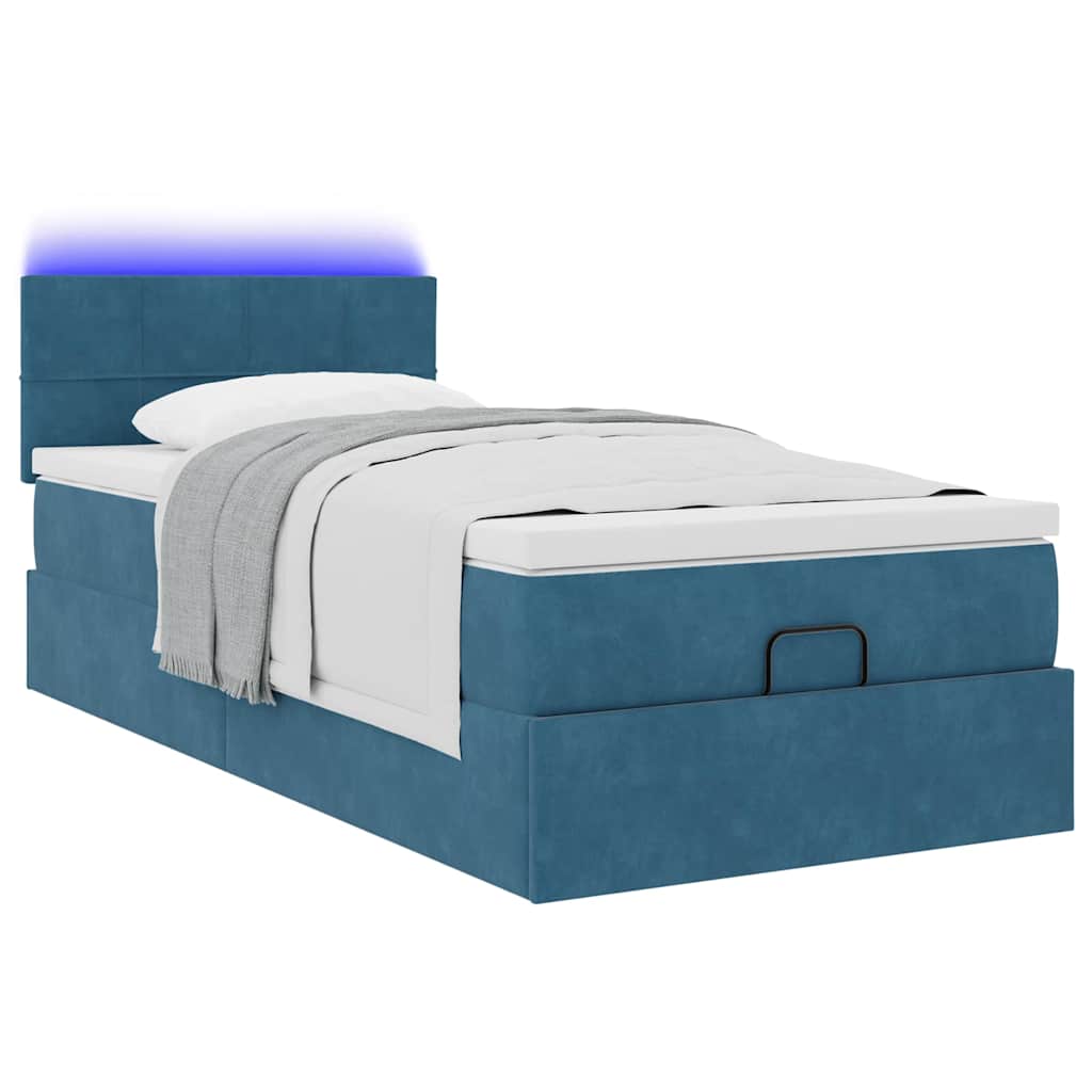 vidaXL Ottoman bed met matras en LED's 90x190cm fluweel donkerblauw afbeelding