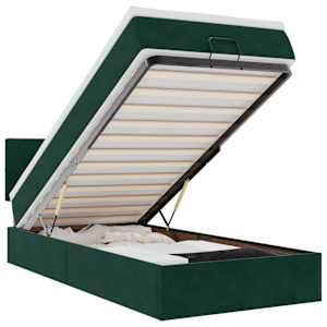 vidaXL Ottomani voodi madratsi ja LED, tumeroheline, 90x200cm, samet