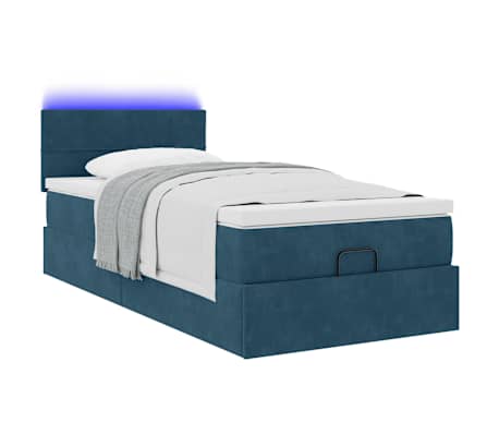 vidaXL Ottoman bed met matras en LED's 90x200cm fluweel donkerblauw
