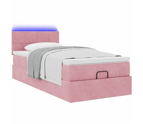 vidaXL Ottoman bed met matras en LED's 90x200cm fluweel roze