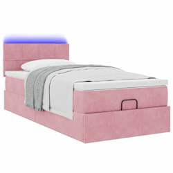 vidaXL Ottoman bed met matras en LED's 90x200cm fluweel roze