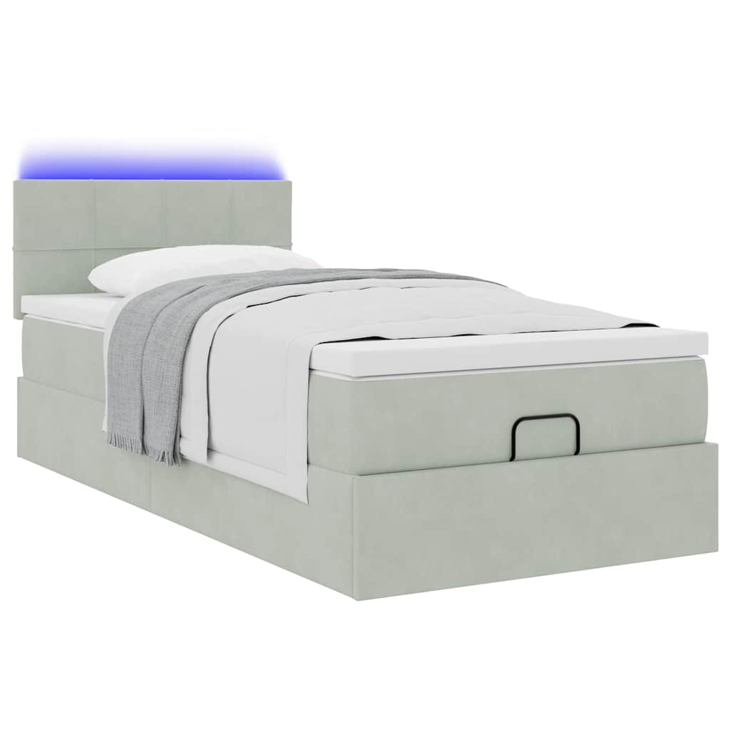 vidaXL Ottoman bed met matras en LED's 100x200 cm fluweel lichtgrijs afbeelding