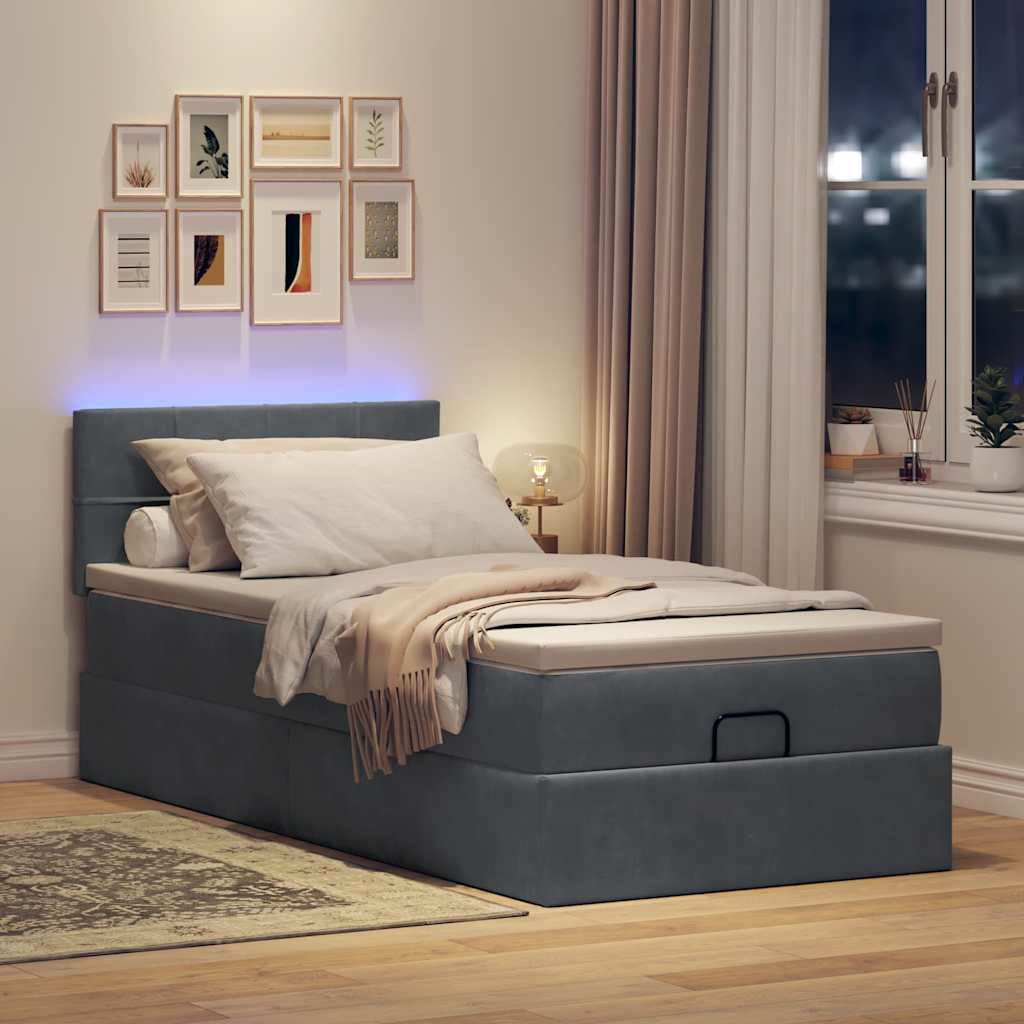 vidaXL Ottoman bed met matras en LED's 100x200 cm fluweel donkergrijs afbeelding