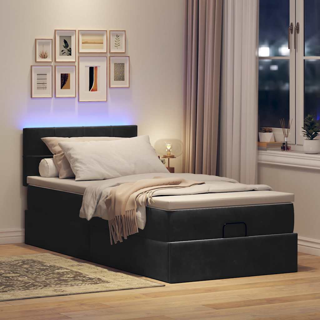 Ottoman-Bett mit Matratze Schwarz 100×200 cm Samt