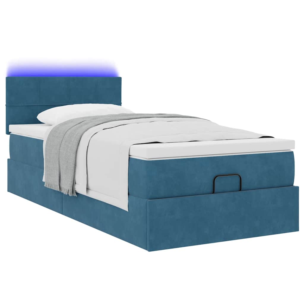 vidaXL Ottoman bed met matras en LED's 100x200 cm fluweel donkerblauw afbeelding