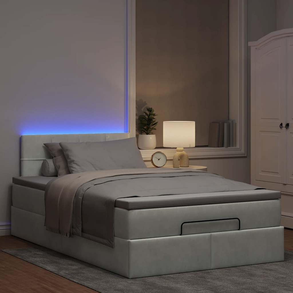 Thumbnail - vidaXL Ottomane Bett mit Matratze & LEDs Hellgrau 120x190 cm Samt