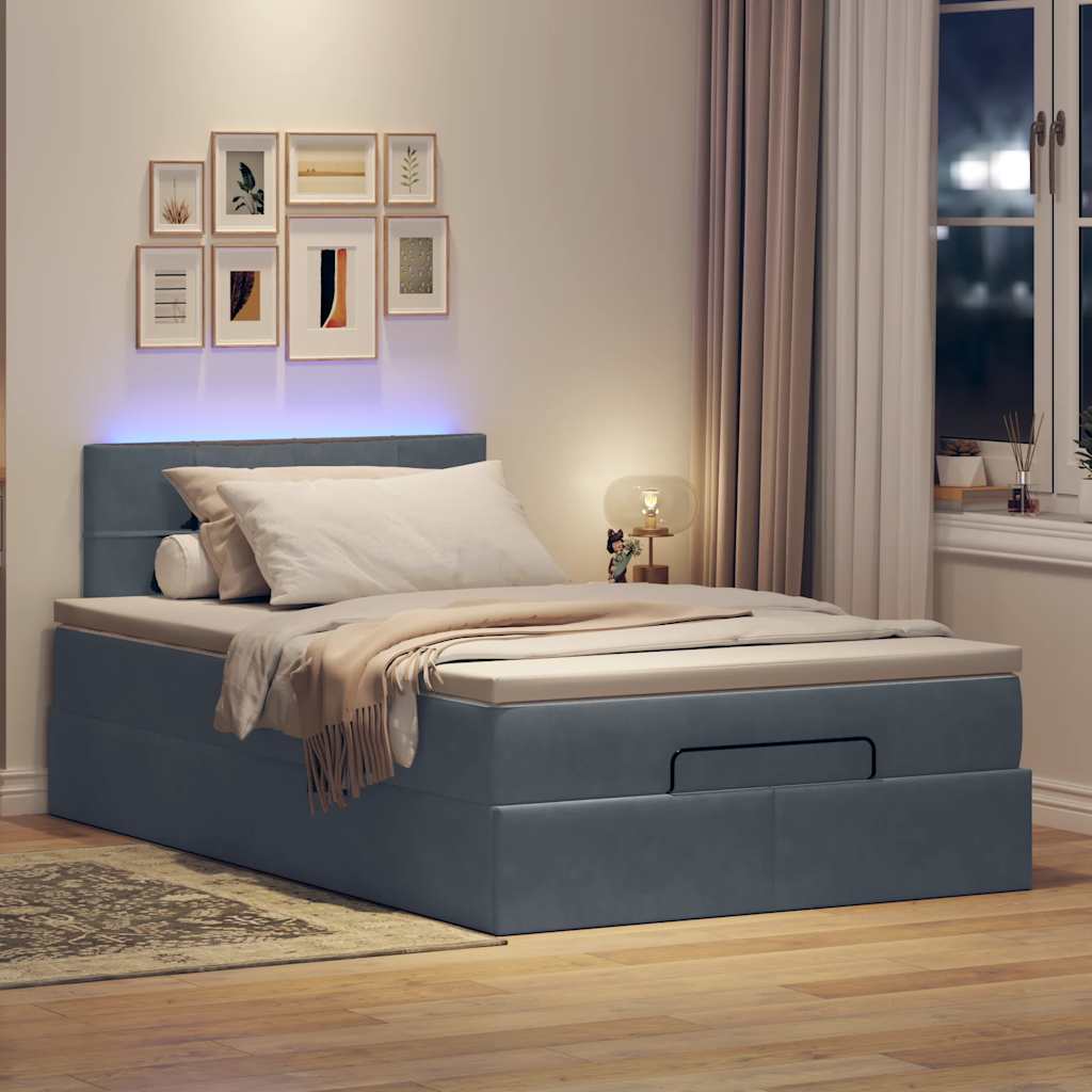 vidaXL Bed poef met matras en LED's 120x190 cm fluweel donkergrijs grijs, foto 2