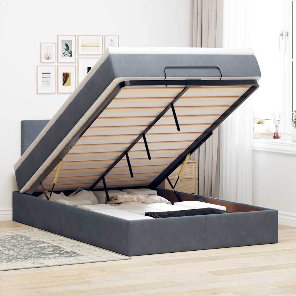 vidaXL Ottomane Bett mit Matratze & LEDs Dunkelgrau 120x190 cm Samt