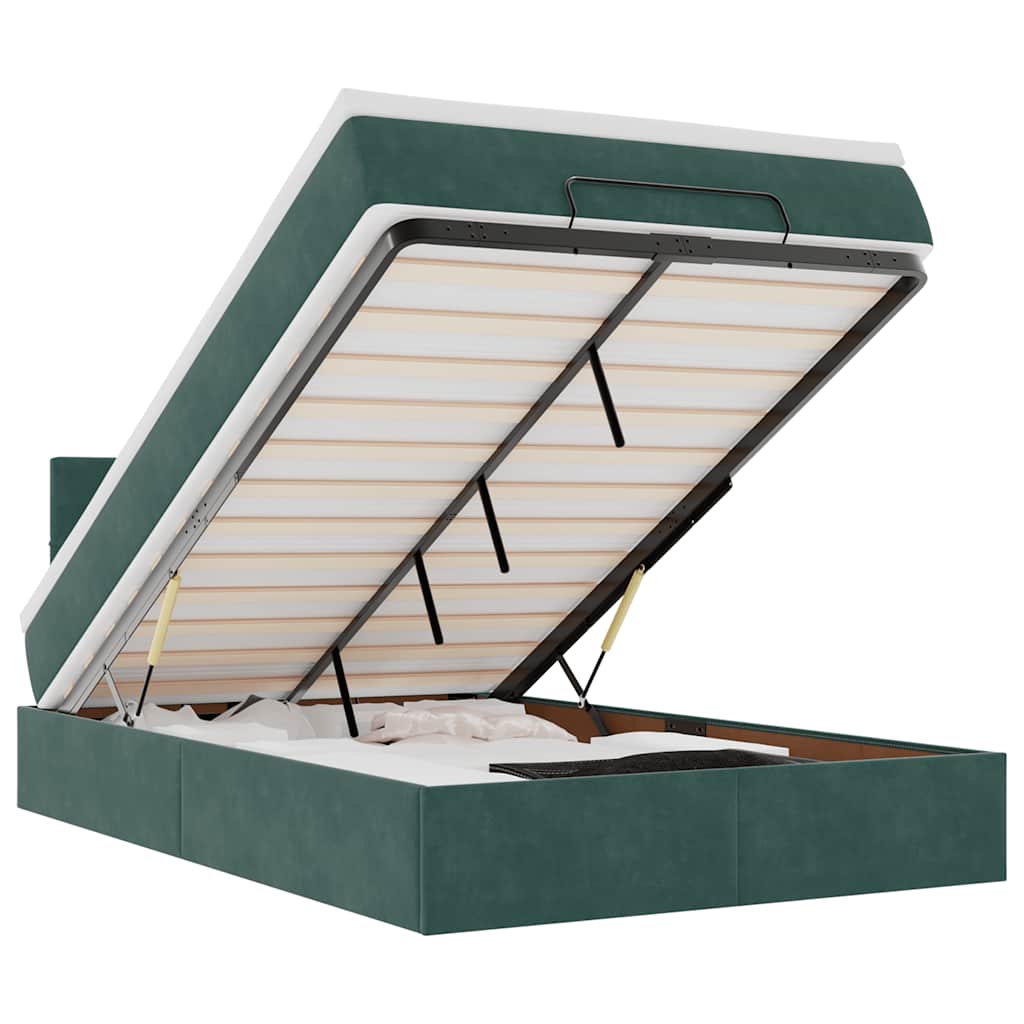 Thumbnail - vidaXL Ottomane Bett mit Matratze & LEDs Dunkelgrün 120x190 cm Samt