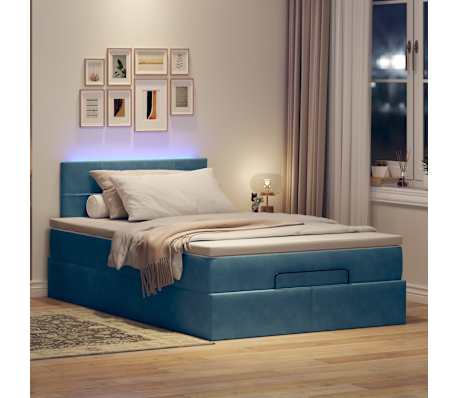vidaXL Pouf Letto con Materasso e LED Blu Scuro 120x190cm in Velluto