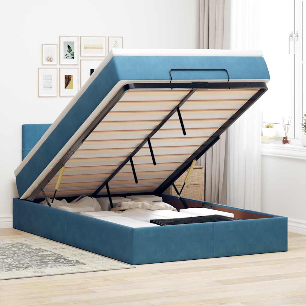 vidaXL Ottomane Bett mit Matratze & LEDs Dunkelblau 120x190 cm Samt