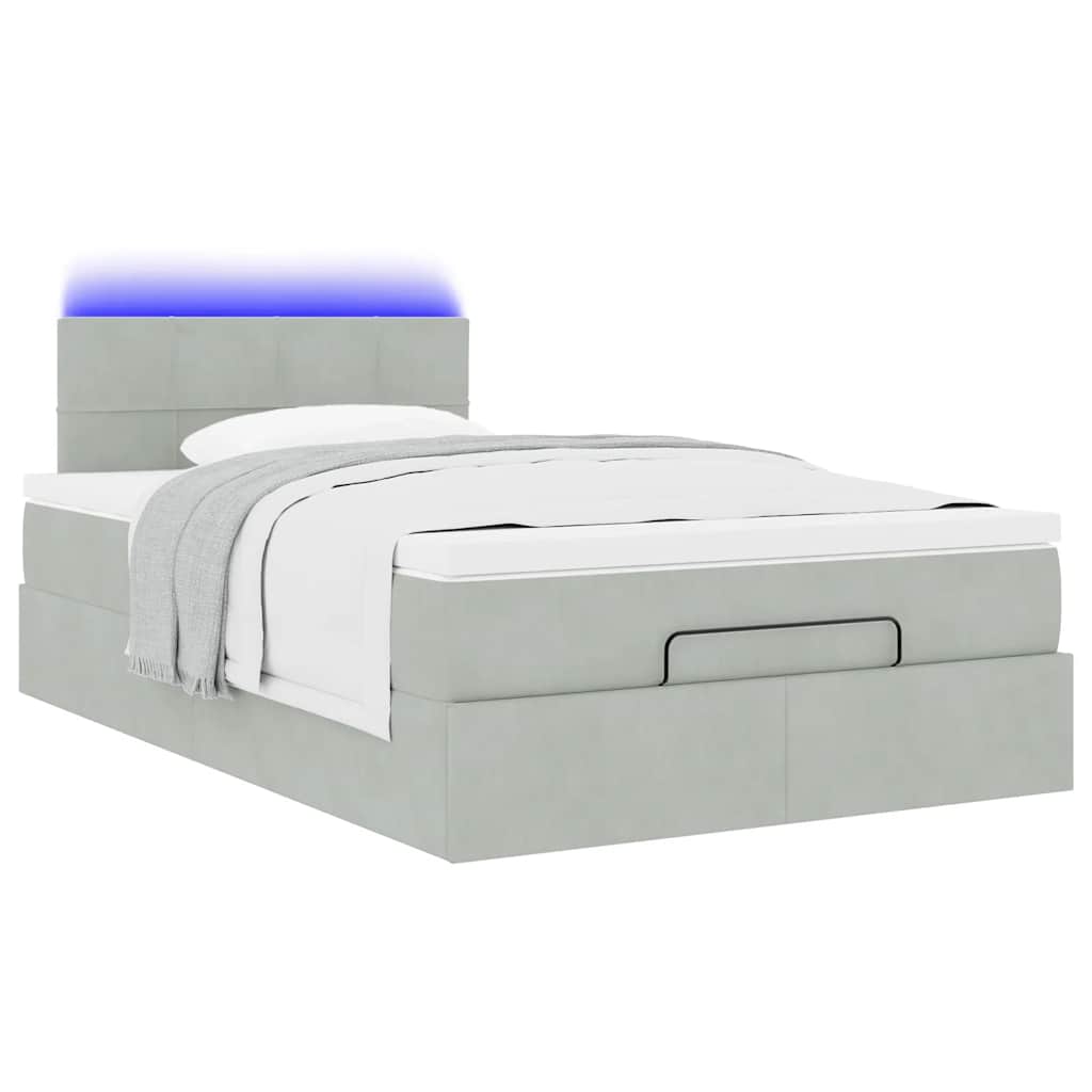 vidaXL Ottoman bed met matras en LED's 120x200 cm fluweel lichtgrijs afbeelding